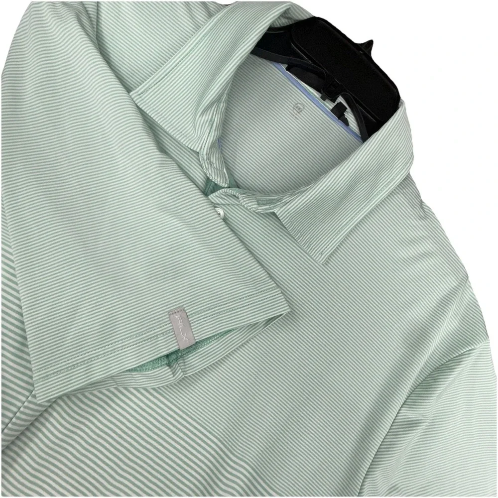 RLX Ralph Lauren Polo Shirt Mens Green Stripe Golf Performance Stretch Large‎